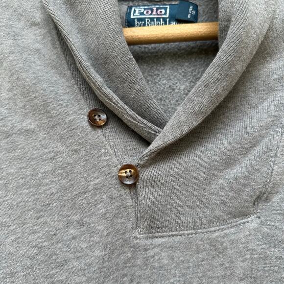 Polo Ralph Lauren Gray Shawl Collar Sweatshirt XL Elbow Patch Pullover - Picture 4 of 7